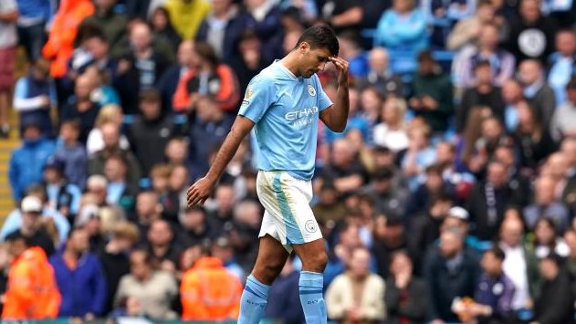 Pep Guardiola manager of Manchester City is not delighted with Rodri’s dismissal