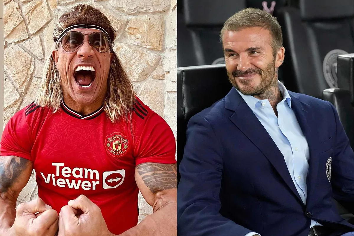 The Rock attire up as David Beckham and the footballer responds: “You may want an even bigger jersey”