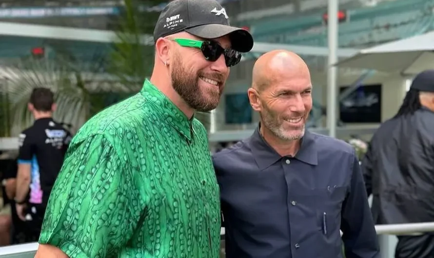 Travis Kelce’s wild week continues as he meets Zinedine Zidane on the Miami GP